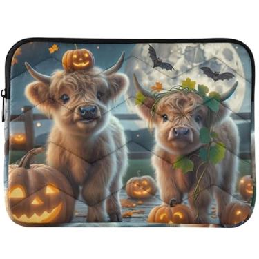 Imagem de Capa para laptop personalizada de Halloween Highland Cow, fofa, capa de computador, durável, capa para notebook universal de 13 polegadas, 14 polegadas
