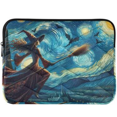 Imagem de Vassoura voadora de bruxa de Halloween, capa de laptop acolchoada estrelada para MacBook Air 13 polegadas, capa universal para laptop de 13 a 14 polegadas, bolsas, capas e capas