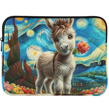Imagem de Capa protetora personalizada para laptop de burro fofo de noite estrelada capa protetora para computador universal de 13 a 14 polegadas