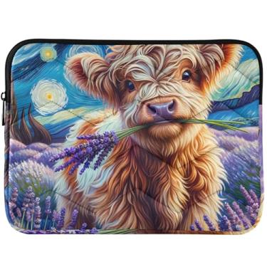 Imagem de Capa para laptop personalizada lavanda Highland vaca gado bonito bolsa para laptop para MacBook Air 13 polegadas universal 13-14 polegadas linda capa para laptop