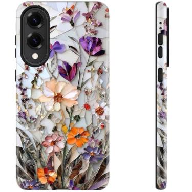 Imagem de DEENAKIN Capa fofa para Samsung Galaxy S25 Edge - Compatível com carregamento sem fio - Silicone macio de camada dupla + capa rígida - Design elegante de flores silvestres - Capa de telefone chique