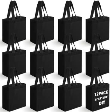 Imagem de Sanwuta Pacote com 12 mini sacolas de lona 20 x 10 cm x 25 cm pequenas bolsas de lona em branco de sublimação reutilizável para artesanato de Natal, presentes de festa DIY (preto)