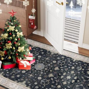 Imagem de Tapete de área 7,5 x 12,7 cm para entrada, tapete pequeno preto Boho lavável, tapete macio moderno de pelo baixo, tapete para quarto, cabeceira, sala de estar, banheiro, sala de jogos, cozinha, sala