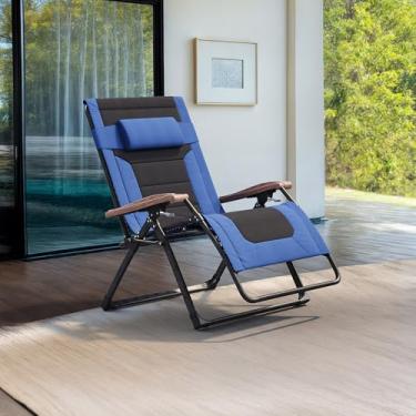 Imagem de PURPLE LEAF Cadeira reclinável extra larga para área externa, pátio, gravidade zero, espreguiçadeira, cadeira dobrável com almofada acolchoada ajustável para gramado, acampamento, praia, piscina, azul