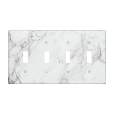 Imagem de HIZUWKY Interruptor de luz decorativa cinza branco mármore impressão placa de parede capa 4 gangues Quad Toggle cinza soquete tomada placa frontal receptáculo placa interruptor para quarto, banheiro