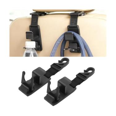 Imagem de Sandfren 2 ganchos de encosto de cabeça de carro, cabide de armazenamento dianteiro e traseiro do assento do veículo com clipe, acessórios organizadores automotivos ajustáveis de 360° para bolsas de