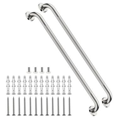 Imagem de Barra de apoio antiderrapante para chuveiro de 91 cm, pacote com 2 barras de apoio e chuveiros, barra de equilíbrio de deficiência serrilhada de níquel escovado, suporte de trilho de mão de segurança