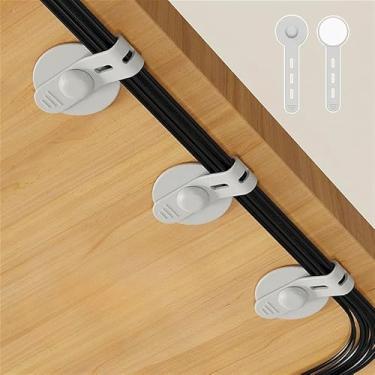 Imagem de Abraçadeiras ajustáveis de silicone 10 peças pretas - Organizador de cabos autoadesivo reutilizável resistente sob a mesa para escritório, casa, escola (cinza, 10)