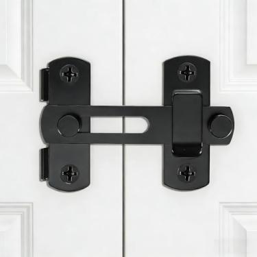 Imagem de Trincos de porta com fecho, trava de segurança para portas francesas deslizantes de madeira de celeiro, resistente SUS304 aço inoxidável, ferragens, planas/grandes/pretas