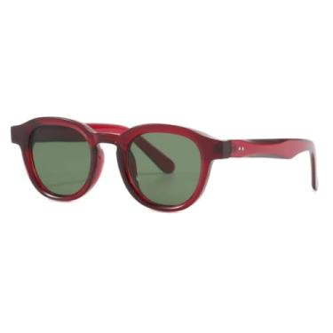 Imagem de Óculos de Sol Redondos Femininos Estilo Retrô com Armação Transparente, Lentes Oceânicas, Proteção UV400, Rebites, para Festas e Praia (Vermelho e Verde)