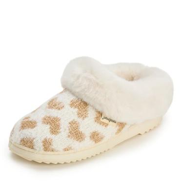 Imagem de Dearfoams Pantufa feminina Fuzzy Fluffy Memory Foam Hannah Knit Clog Shoe House, coração branco, 9-10
