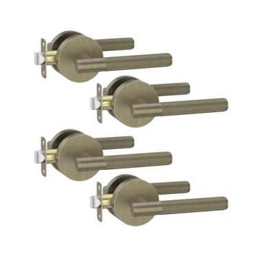 Imagem de Asidrama Pacote com 4 maçanetas de porta de passagem de latão antigo escovado, maçaneta de porta com maçanetas internas para quarto ou banheiro, puxadores de porta resistentes interiores com