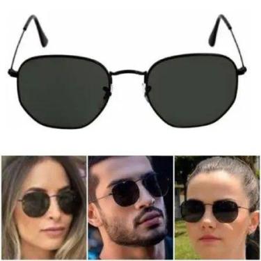 Imagem de Óculos De Sol Hexagonal Clássico Preto Unissex Moda Casual Esportivo L