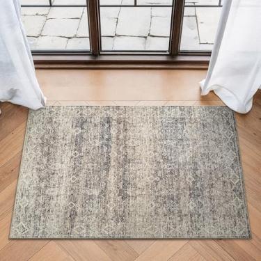 Imagem de Bloom Rugs Tapete lavável antiderrapante 2x3 - Tapete de área oriental tradicional bege marrom/azul-petróleo para sala de estar, quarto, sala de jantar e cozinha - Tamanho exato: 5 x 7 cm