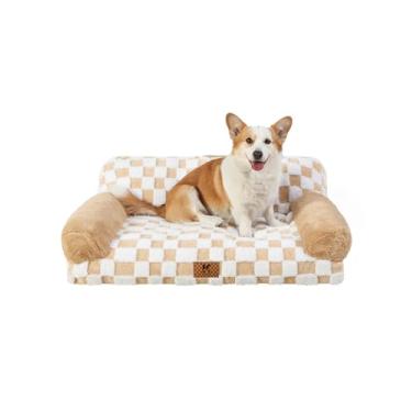 Imagem de KSIIA Cama para cachorro camas médias para cães com apoios de braço de suporte, à prova d'água, sofá confortável para animais de estimação com capa removível lavável na máquina e parte inferior