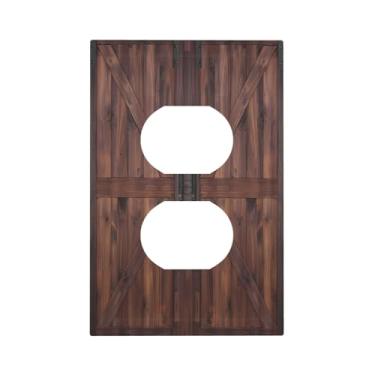 Imagem de Capa de interruptor de luz rústica marrom rústica porta de celeiro retrô placa de tomada dupla placa de parede placa decorativa de interruptor elétrico placa frontal para banheiro cozinha decoração de