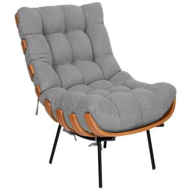 Imagem de Poltrona Decorativa Costela Base Fixa Linho Cinza - Doce Sonho Móveis