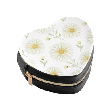 Imagem de Burbuja Mini caixa de joias em forma de coração margarida em forma de coração para mulheres e meninas, estojo portátil organizador de armazenamento para brincos, anéis, colares e pulseiras