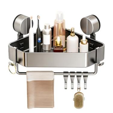 Imagem de Organizador de chuveiro de canto com ventosas, prateleira de canto de chuveiro, prateleira de parede de banheiro com drenagem, prateleira de armazenamento de banheiro de alumínio à prova de ferrugem