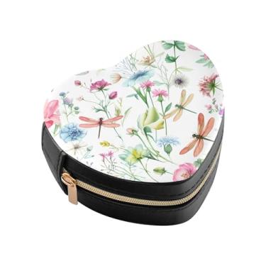 Imagem de Burbuja Caixa de joias de flores em forma de coração, mini estojo de joias de viagem para mulheres e meninas, organizador portátil de armazenamento para brincos, anéis, colares e pulseiras