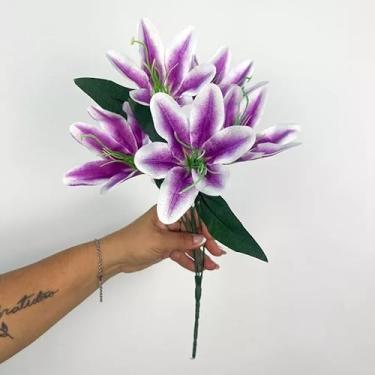 Imagem de Buquê de Lírios Artificiais – Kit Econômico – Flores Decorativas em Seda para Casa, Eventos e Vitrines (Roxo,1 Unidade)