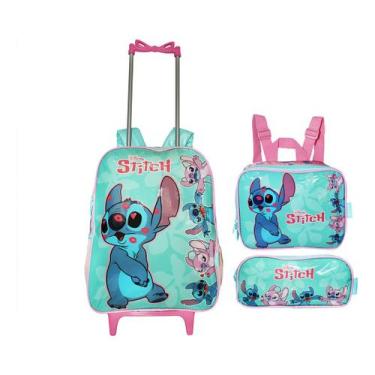 Imagem de Kit Mochila Lilo Stitch Infantil Feminina Rodinhas Escolar - Luxcel