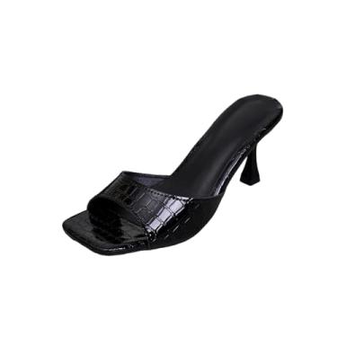 Imagem de Sandália feminina casual, confortável, bico quadrado, bico aberto, salto stiletto, cabedal de poliuretano, vários tamanhos, Preto, 34