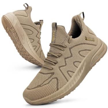 Imagem de Feethit Tênis de corrida feminino, tênis de caminhada, sem cadarço, leve, para treino, trabalho, viagem, atlético, Caqui, 37