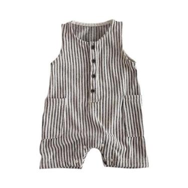 Imagem de Macacão Listrado Sem Mangas Para Bebês, Meninos E Meninas, Estilo Core