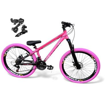 Imagem de Bicicleta Aro 26 Vikingx Tuff Câmbios Shimano 21v Freeride Freio A Disco Aro Vmaxx Pneu Flame Rosa-Preto X44