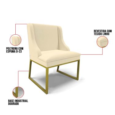 Imagem de Cadeira Sala de Jantar Industrial Dourado kit 4 Liz Linho D03 - D'Rossi