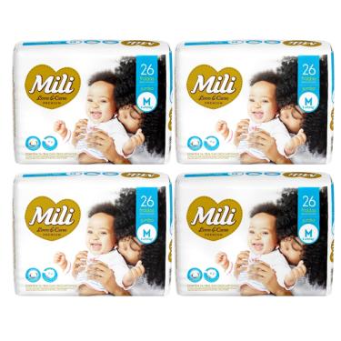 Imagem de Fralda Descartável Mili  Love & Care   Tamanho M   4 Pacotes com 26  ( Total: 104 Fraldas)