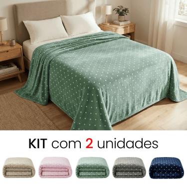 Imagem de Kit 2 Mantas Cobertor Casal Corttex Poá 180x220cm Microfibra Antialérgico Super Macio Premium