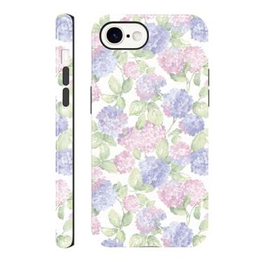 Imagem de Vulfwela Capa de telefone para iPhone 16e 6,1 polegadas estética rosa roxa flor de hortênsia capa de telefone híbrida 2 em 1 capa de proteção robusta à prova de choque para mulheres e meninas