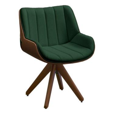 Imagem de Poltrona Giratória Alabama Veludo Verde Militar Base de Madeira - D'Ro