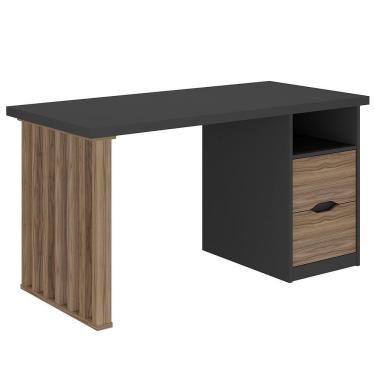 Imagem de Mesa Para Escritório Escrivaninha Home Office Dora A02 Preto Nogal - Lyam Decor
