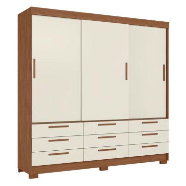 Imagem de Guarda Roupa Casal 3 Portas De Correr 9 Gavetas Morretes Jatobá Areia - Santos Andirá