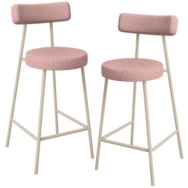 Imagem de Kit 02 Banquetas Baixa Bar Cozinha Sala De Jantar Aço Milão Arena L02 Linho Rosa - Lyam Decor