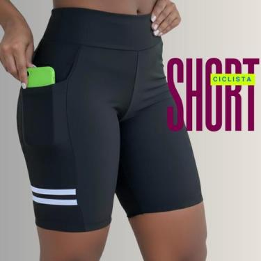 Imagem de Short Ciclista Feminino com Bolso Bermuda para Academia com cós alto -
