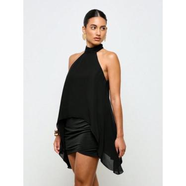 Imagem de Bata Alongada Gola Alta Em Mousseline Cor:PretoTamanho:M - Lunii, Pret