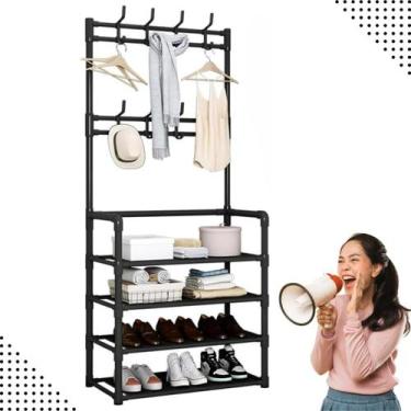 Imagem de Sapateira Organizador com Cabideiro de Chão e 4 Prateleiras Arara Mult