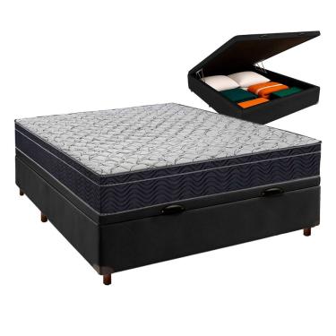 Imagem de Cama Box Bau Preto Com Colchão Casal Airtech 150 Ortobom