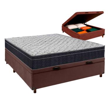 Imagem de Cama Box Bau Marrom e Colchão Casal Molas Ortobom Airtech 150