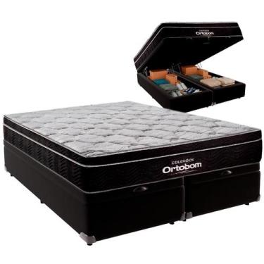 Imagem de Cama Baú Queen e Colchão Elegant Molas Ensacadas Ortobom Preto