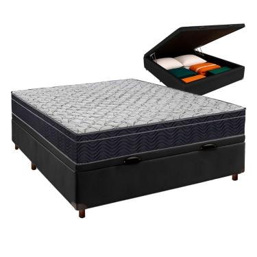 Imagem de Cama Box Bau Preto Com Colchão Casal Airtech 150 Ortobom