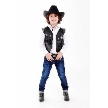 Imagem de Colete Cowboy E Chapeu Infantil Unissex, Country Kit 2 Peças Preto - F