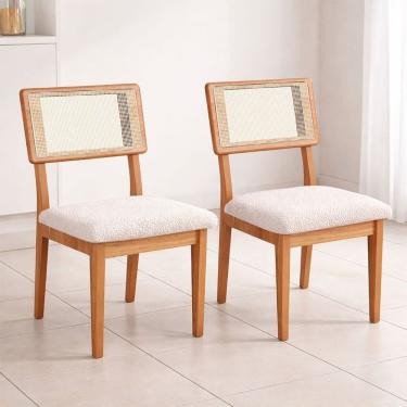 Imagem de Kit 2 Cadeiras de Jantar Assento Estofado em Tecido de Linho com Encosto em Tela Mdf Freijó / Cesare Claro
