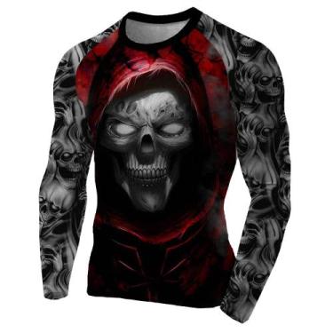 Imagem de Rash Guard Skull Red Masculina Atlética, Preto, G