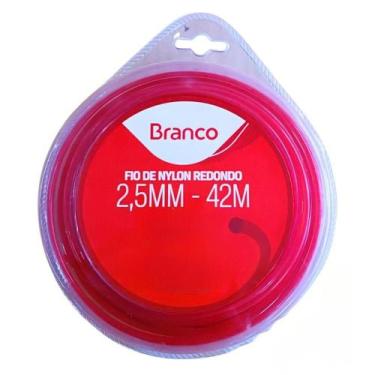 Imagem de Fio Nylon Roçadeira Alta Resistência 2,5mm Branco Rolo 42m Vermelho