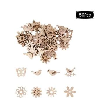 Imagem de Enfeites De Natal De Madeira Natural Com Tema De Papai Noel E Floco De